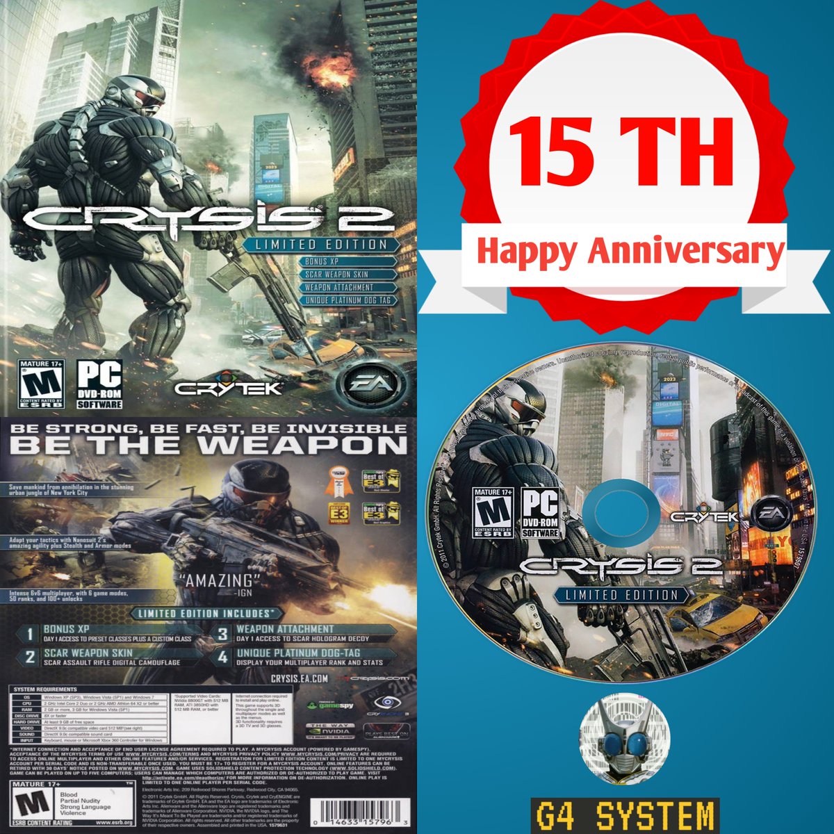 15 years ago

Crysis 2 was released for Playstation 3, Xbox 360 &amp; PC in North America 🇨🇦 🇺🇸