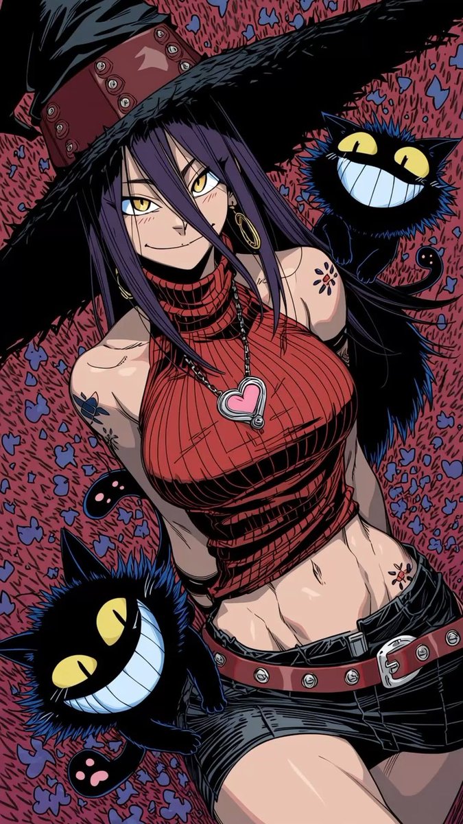 Pumpkin spice and everything vice 😈 Witchy queen and her grinning familiar — double trouble incoming! #BlairSoulEater #AnimeWitch #CheshireCat