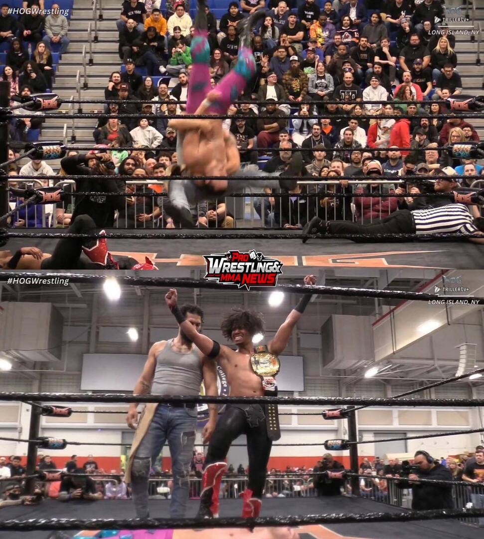 PWMMANews's tweet image. Infamous Daron Richardson keeps the #HOG Cruiserweight Championship after Carlos Ramirez’s insurance policy on “Sweetcheeks” Joey Silver. 😵 #HOGWrestling