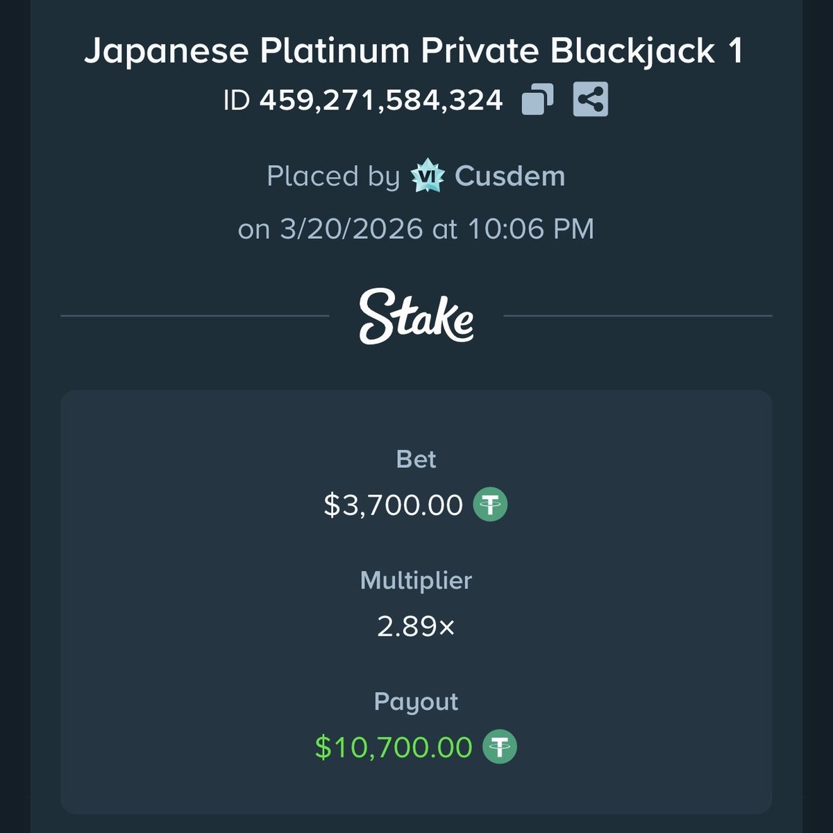 demize21's tweet photo. Good blackjack session tonight 🃏

💰 $3,700 → $10,700 on one hand and so many other wins!!! 

@Stake 

🔥 Giving $10 to 5 people 

all u gota do is RT + Like + Tag a friend below 

👇 Drop your tags LET'S GO

#stake #giveaway #weeklybonus #crypto #blackjack https://t.co/9LpP1JGjuT