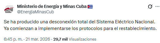 JuventudRebelde's tweet image. #Cuba🇨🇺⚡️ @EnergiaMinasCub reportó una caída del #SEN y anunció en su perfil de X que ya se implementan los protocolos para su restablecimiento