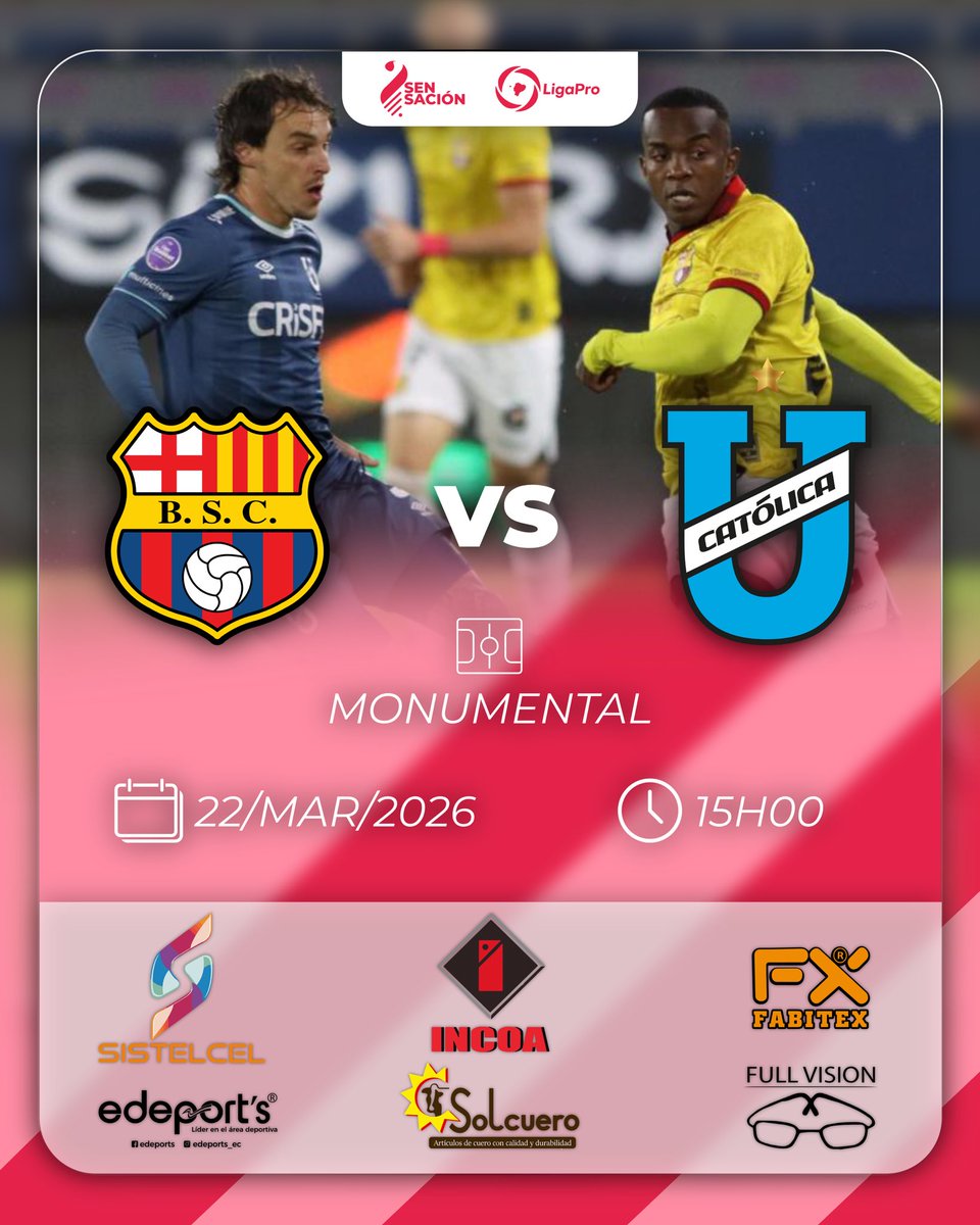 Los toreros necesitan sumar de a tres ante el trencito azul para no desengancharse de la lucha en #LigaPro ⚽️🇪🇨. Disfrútalo en Sensación 🎙️📻

#BarcelonaSC 🟡⚫️ 🆚 #UCatolica 🔵🔵

📻106.5FM en Cuenca, Azogues y Biblián
📹FBLive: facebook.com/share/1ZbRZzDV…
🌏radiosensacion.com.ec