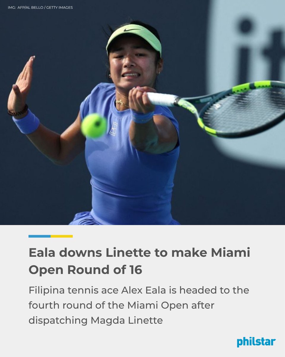 MIAMI IS EALA’S TURF 🔥🇵🇭

History in the making, and she’s not done yet.

Filipino tennis ace Alexandra Eala powers past Magda Linette in straight sets to storm into the Round of 16 at the Miami Open.

Read: philstar.com/sports/2026/03…