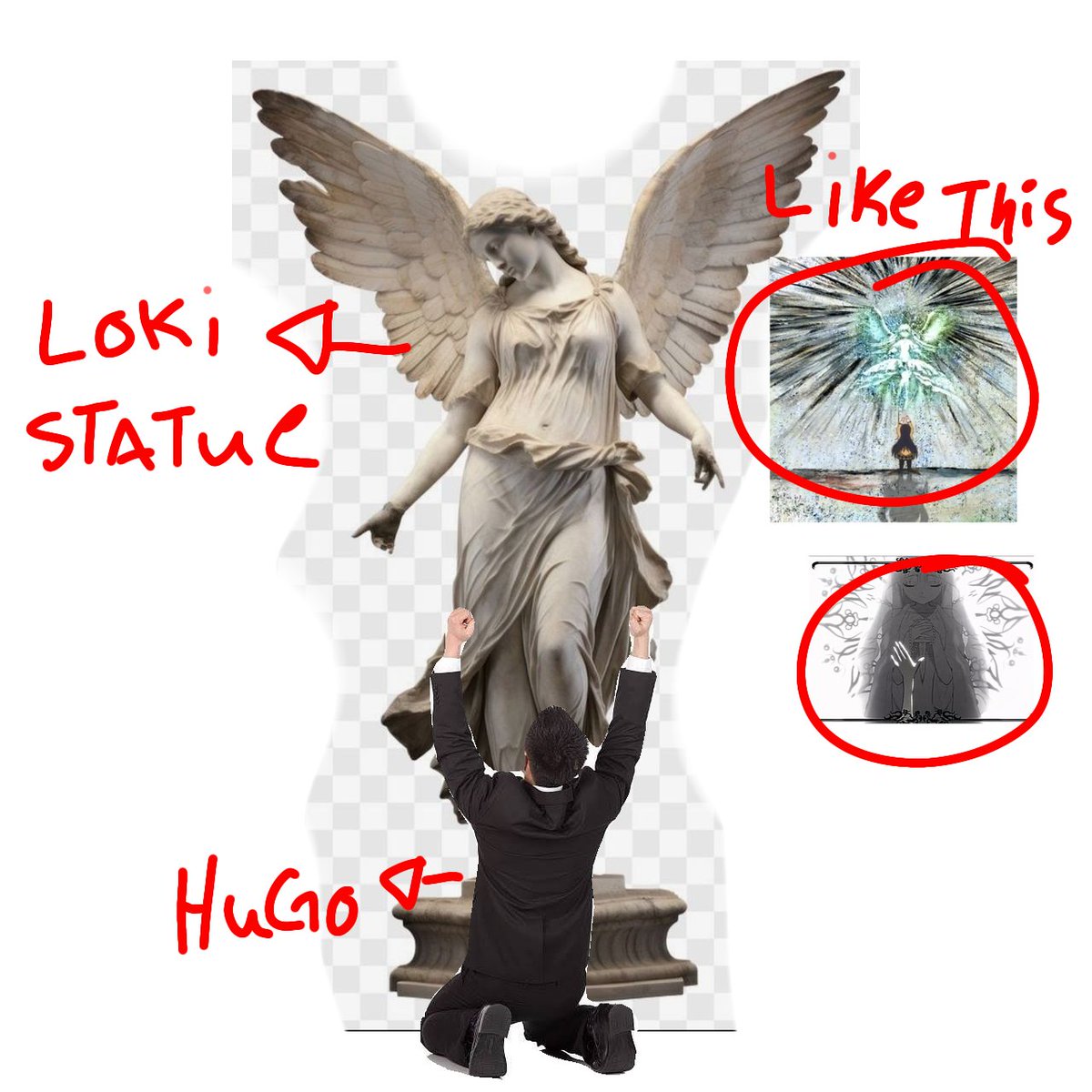 beepbeephugo's tweet image. I got the peakest idea for a hugoloki drawing but i cant draw for shit, so have a stock image example of my vision