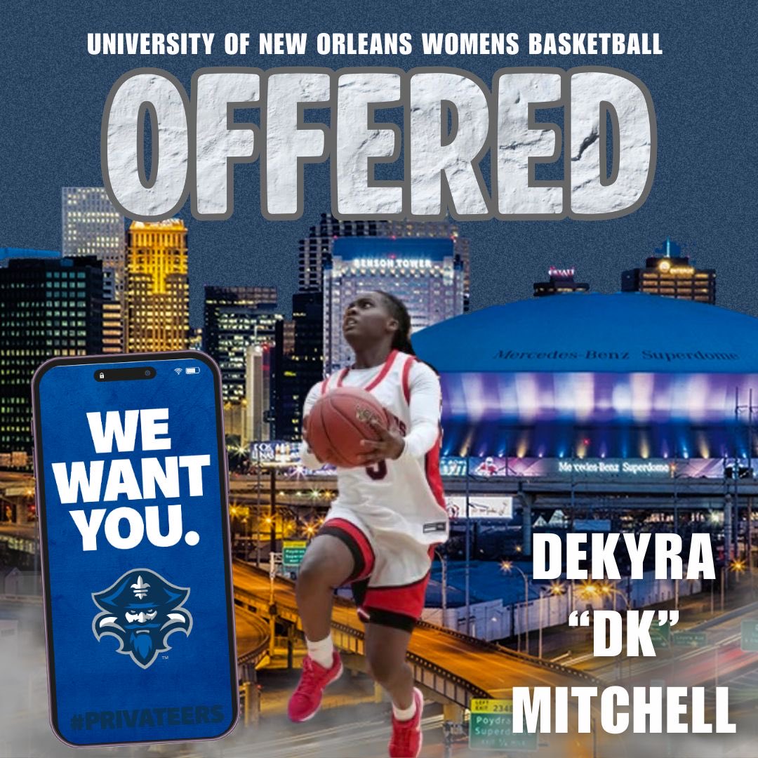 DekyraMitchell's tweet photo. After talking with Coach Powell, I’m blessed to say that I have received an offer from University of New Orleans!! 🙏🏾💙🩶  @PrivateersWBB @TrelanneM https://t.co/LNBXLKW9zx