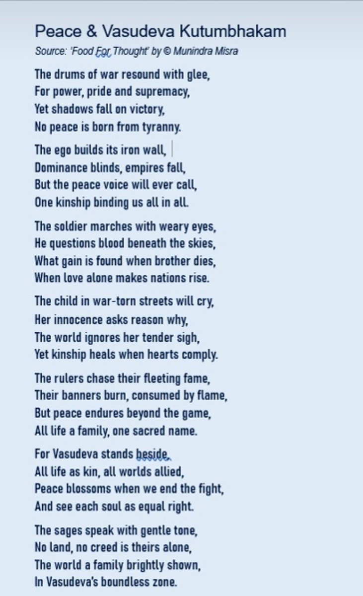munindramisra's tweet photo. Food for Thought - Peace &amp; Vasudeva Kutumbhakam - 
#war #peace #UN #ukraine #iran #usa #russia #Israel #india
@highlight @narendramodi https://t.co/YP4OZuhDAK