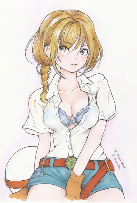 モト・ガール。 ここのところせっせと描いている原画は良さげなものを九州に持って行こうと思っています。本来は色紙などなのでしょうけど、B6画用紙は自分には慣れた画材ですしね。