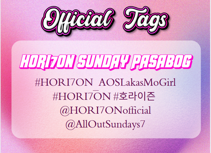 [📌] OFFICIAL TAGS!

Anchors, here are our official tags for today! Don't forget to follow the TP rules, and let's make this trend worldwide ✨

HORI7ON SUNDAY PASABOG

#HORI7ON_AOSLakasMoGirl
#HORI7ON #호라이즌
<a href="/HORI7ONofficial/">HORI7ONofficial</a>
<a href="/AllOutSundays7/">All-Out Sundays</a>