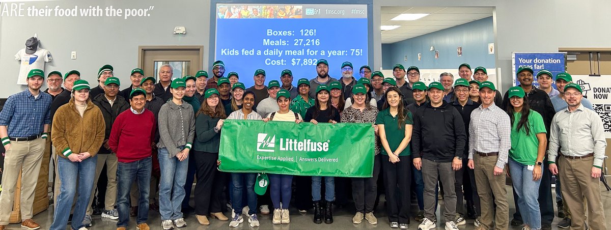 Littelfuse's tweet photo. Packing meals. Powering communities. https://t.co/dhVlcVJF3n 💚 #Littelfuse Illinois team members and our Executive Leadership Team joined @fmsc_org in Schaumburg, IL to help prepare 27K+ meals in under two hours for children and families facing hunger worldwide.
#FMSC https://t.co/aELJZOtBoc