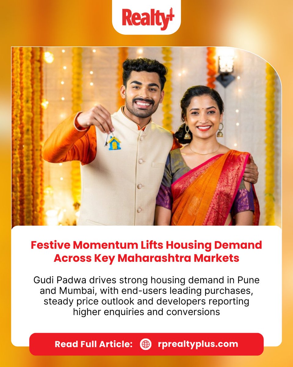 RPRealtyPlus's tweet image. Festive momentum is once again lifting housing demand across key Maharashtra markets, as buyers align property decisions with auspicious occasions like Gudi Padwa.

Read more: rprealtyplus.com/news-views/fes…

#HousingMarket #GudiPadwa #RealEstateTrends #MaharashtraRealEstate