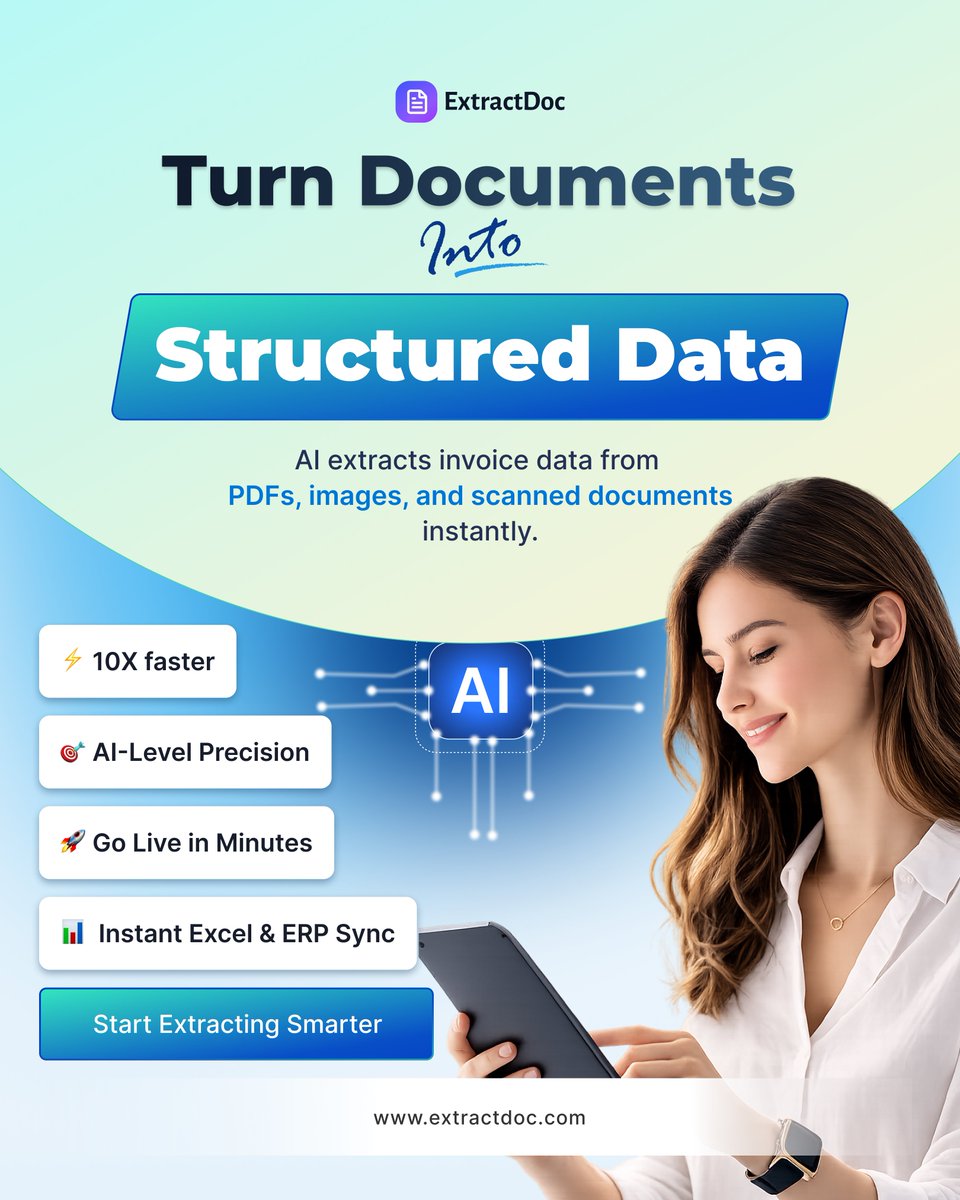 extractdoc's tweet photo. Manual invoice processing? Not anymore. ❌

Automate. Extract. Analyze.

Welcome to smarter document workflows with ExtractDoc. 🤖📊

#DocumentAutomation #InvoiceData #AIForBusiness #ExtractDoc https://t.co/mLIuCgyaW3
