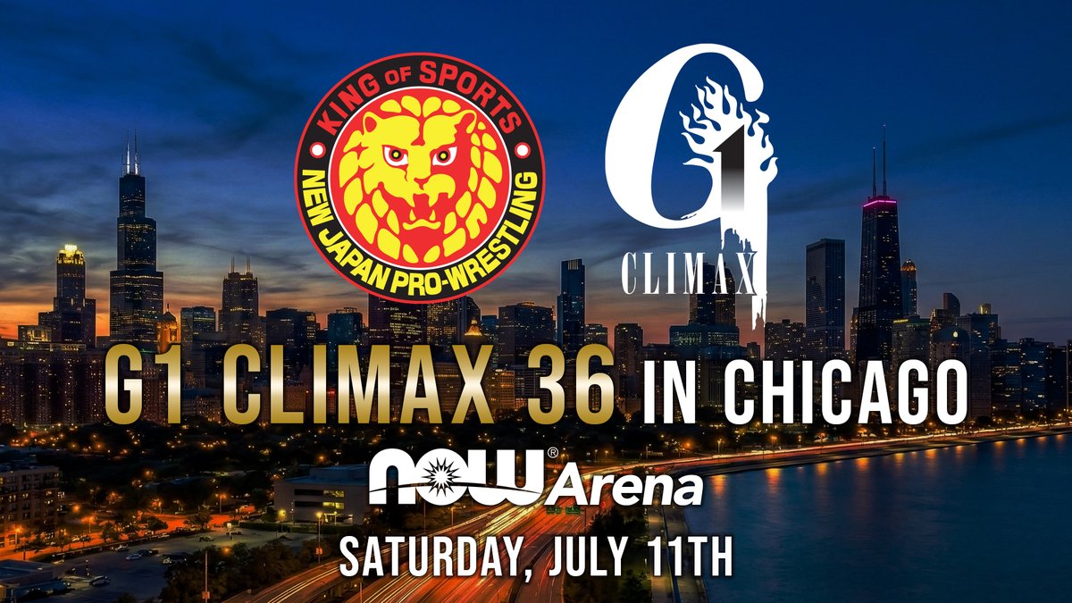 NJPWofAmerica's tweet photo. 🚨 1 HOUR WARNING 🚨

G1 CLIMAX 36 in Chicago presale starts at 10AM CT!

Secure your spot for NOW Arena July 11!

TICKETS: https://t.co/QbAYmKj3gI

#njpw #G1CLIMAX36 https://t.co/X1QcJUQ962