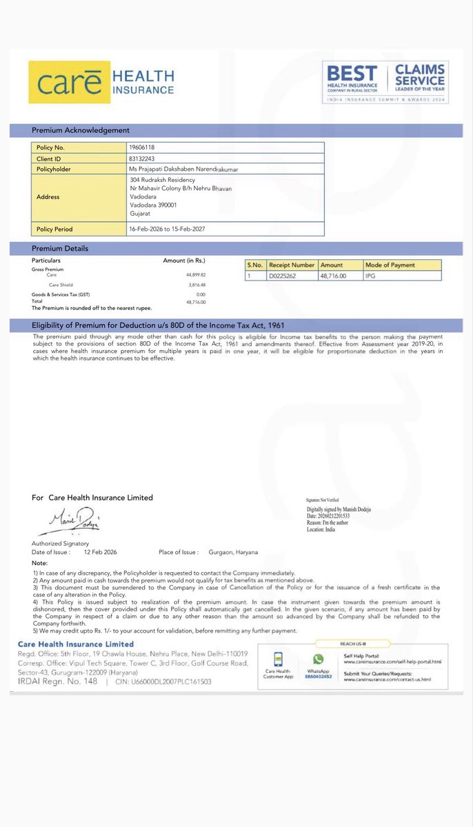 Sandeep151090's tweet photo. @careinsuranceIN Again sent Same receipt, without mentioning convenience fee. Are doing fraud to your customer by deducting extra amount and not mentioning in receipt. Don’t know how much time you did this to how many customers. @jagograhakjago please look into this matter. https://t.co/tDpcddX3YA