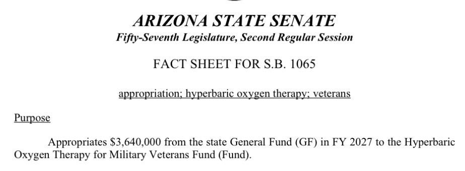 WendyRogersAZ's tweet image. Arizona Senate passed my SB1065 providing Hyperbaric Oxygen Therapy (HBOT) to defeat PTSD in my fellow veterans. Low cost. Lifelong-lasting results. No drugs. #MAHA.