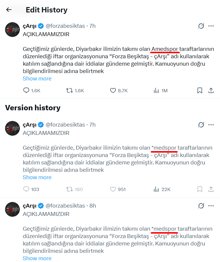 Fenerli_Gaucho's tweet photo. Logolarındaki A'yı anarşizmden alan çArşı, Amedspor'un A'sını yazmak istememiş!

Yazıyı 2 kere değiştirdikten sonra oraya A'yı ekleyebilmişler. İstemeye, istemeye galiba...

Tweetin amacı bir iftar yemeğiyle ilgili bilgilendirme ama 6 paragraf yazı döşeyip konuyu aziz Türk milletine, Çanakkale zaferine, şehitlere ve teröristlere getirmişler...

Ben okurken Bjkliler adına da utandım.
Ama daha çok bir Türk olarak utandım.
Ülkeyi ne hale getirdiler ya...
Gezi direnişinin simgelerinden olan Çarşı bile 13-14 yaşındaki veletlere tweet yazdıracak kadar düşmüş.