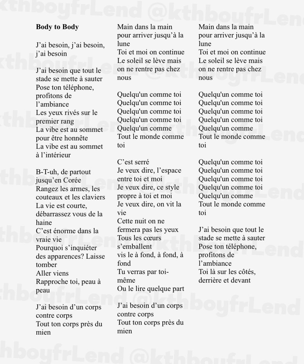 KTHBOYFRlEND's tweet photo. BODY TO BODY TRADUCTION DES PAROLES 🇫🇷 https://t.co/0x9q9yNHVd