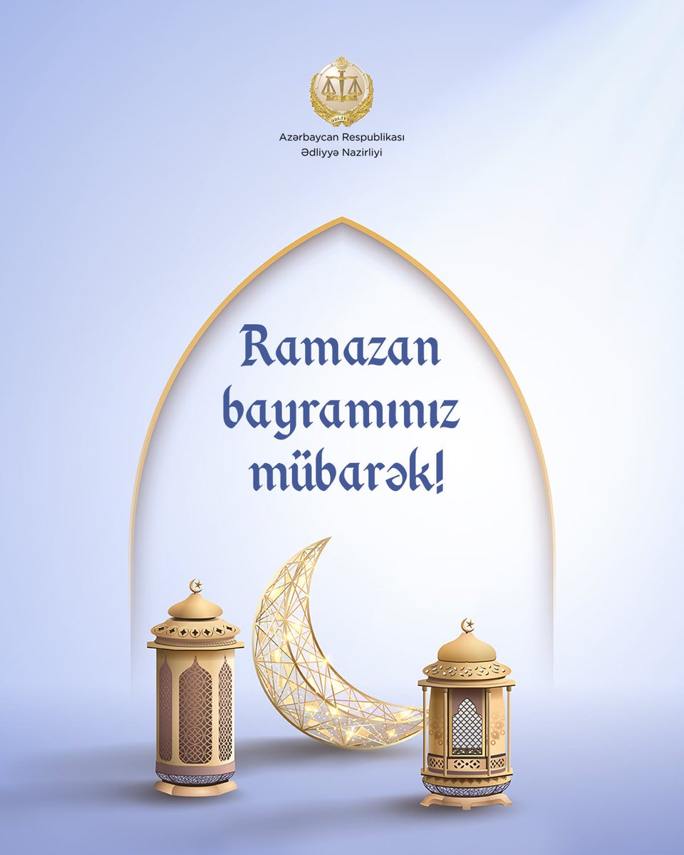 Xalqımızı və dünya müsəlmanlarını müqəddəs Ramazan bayramı münasibətilə təbrik edirik. Allah tutduğunuz orucu və etdiyiniz duaları qəbul etsin. 

Ramazan bayramınız mübarək!

#ƏdliyyəNazirliyi #RamazanBayramı
