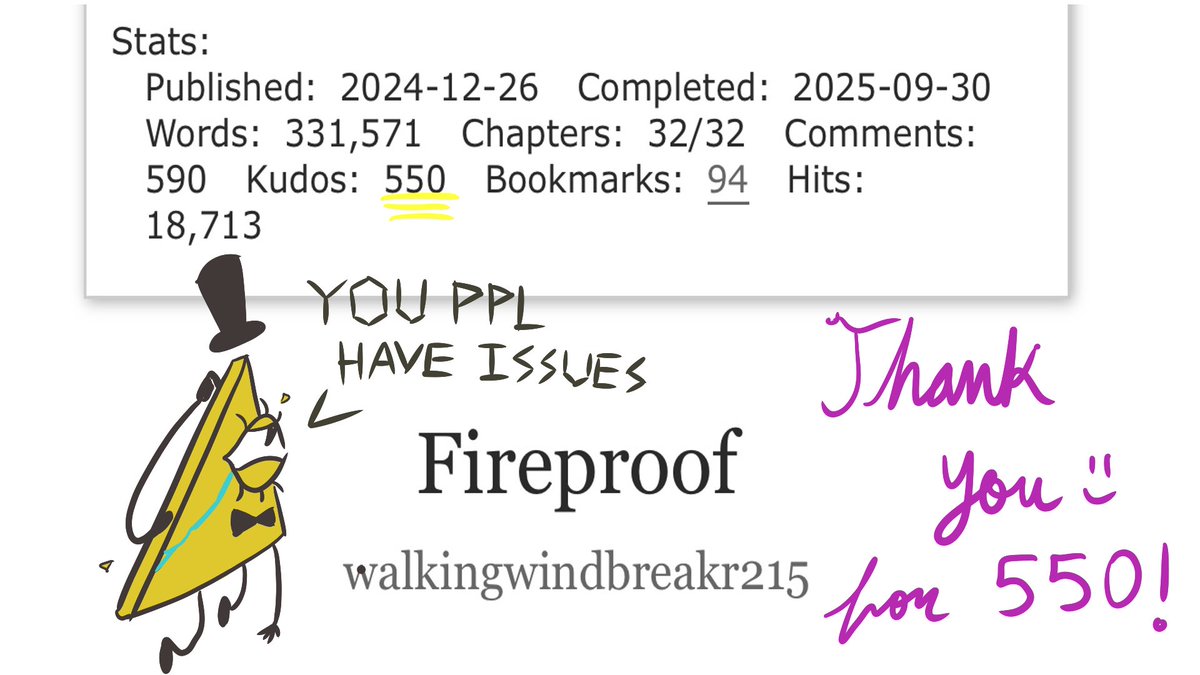 bbgxoxoxrofll's tweet photo. #FireproofAU has reached 550 kudos!!! What a milestone! Thank you all so much for enjoying my silly billstan :)) https://t.co/1jgpG2sE8g