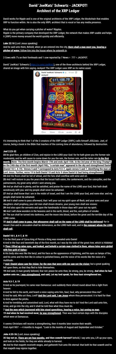 PlasticBacked's tweet photo. End Times Wealth Transfer

God is about to take all of the wealth from the Satanists that currently rule the world &amp; give it to His people.

@JoelKatz It looks like you might be in the Bible.

Google Doc:
https://t.co/UAmeplPBE6
HQ Picture:
https://t.co/l7En6Etn6N

Jesus is Lord. https://t.co/Zre9pSMw2F