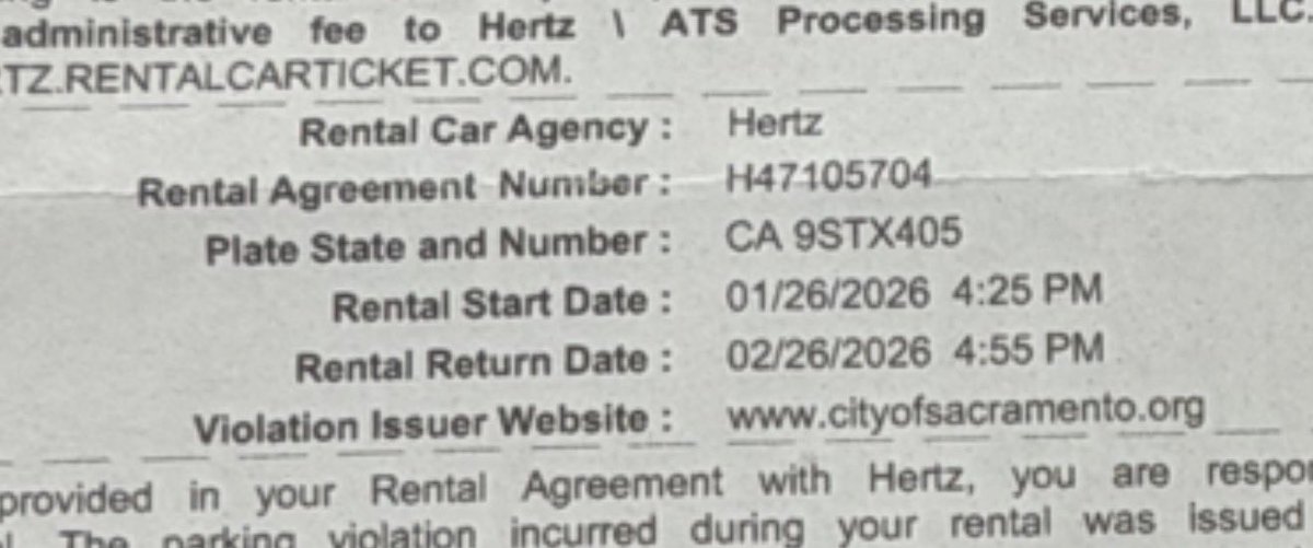 cybertnk's tweet photo. @TheCityofSac @Hertz both of you suck. Can you not distinguish the number 5 from the number 6. My rental ends with a 5. Do your own investigating before getting the customer involved. Should have never been issued to me in the first place. So annoying. I’m Done with hertz. https://t.co/FMSNUuLrn2
