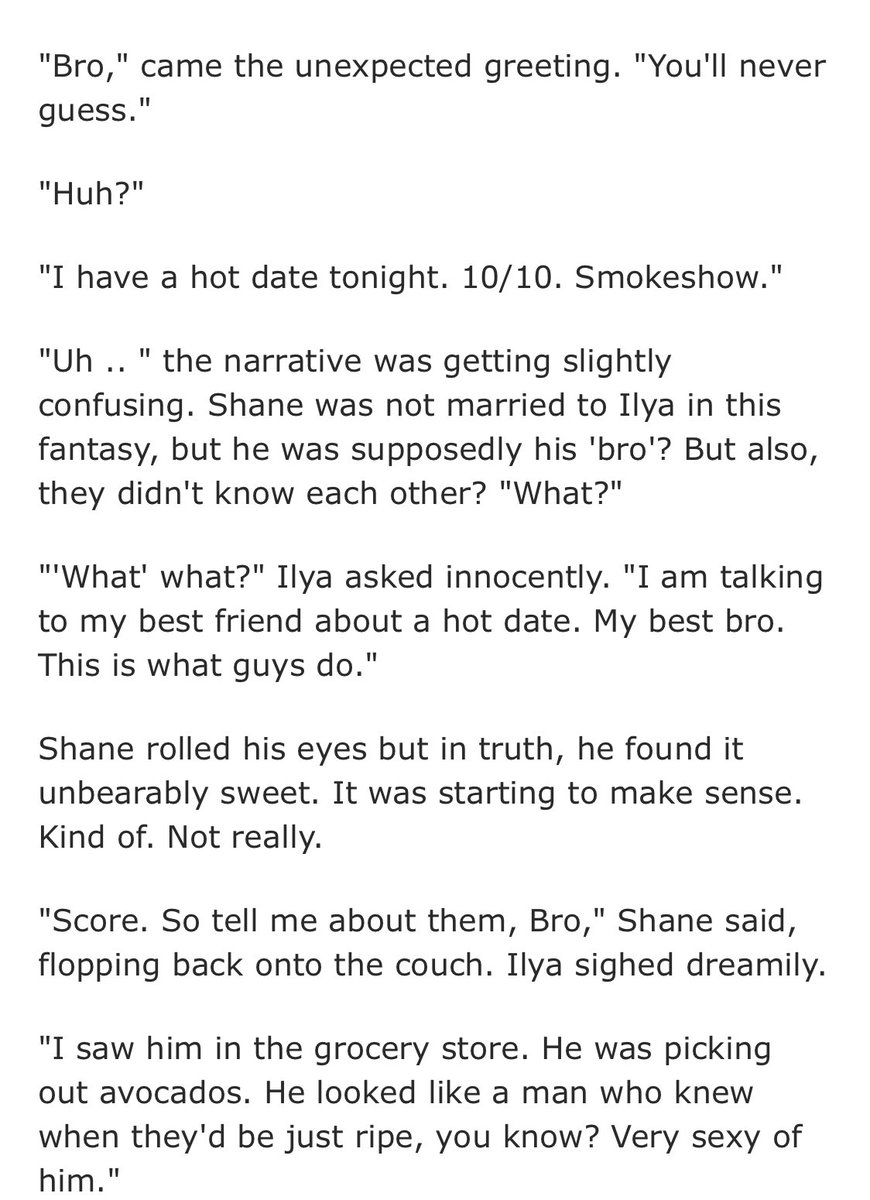 ShanesGinger's tweet photo. Okay this fic about about Hollanov roleplaying they just met is hilarious, not Ilya calling Shane “bro” to talk about scoring a date with him LMAOOO this man is 👏committed to the bit 👏 https://t.co/5jdgGJXxDy