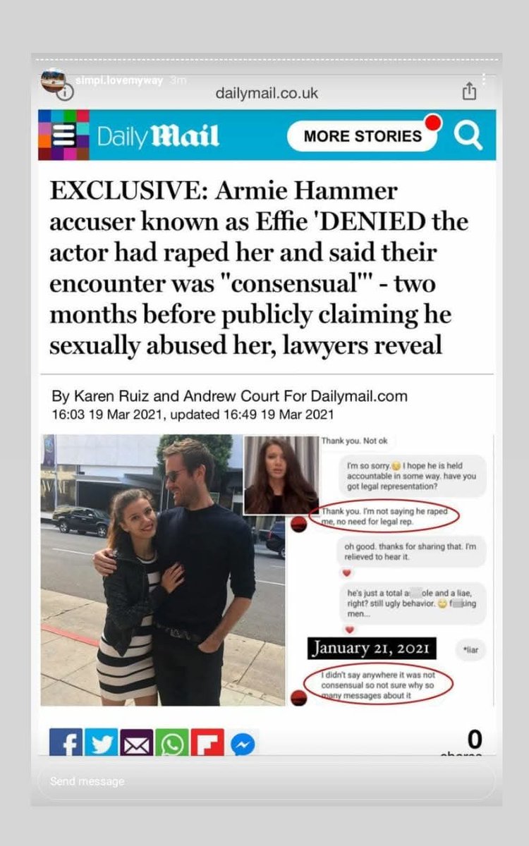 Just a reminder to those who did not get the memo that 5yrs ago, on  Mar 19, 2021, the Daily Mail reported that #houseofeffie said her encounter w Hammer was consensual, DENYING claims he assulted her.

 #GloriaAllred has since fired Effie for NOT SIGNING an affidavit under oath.