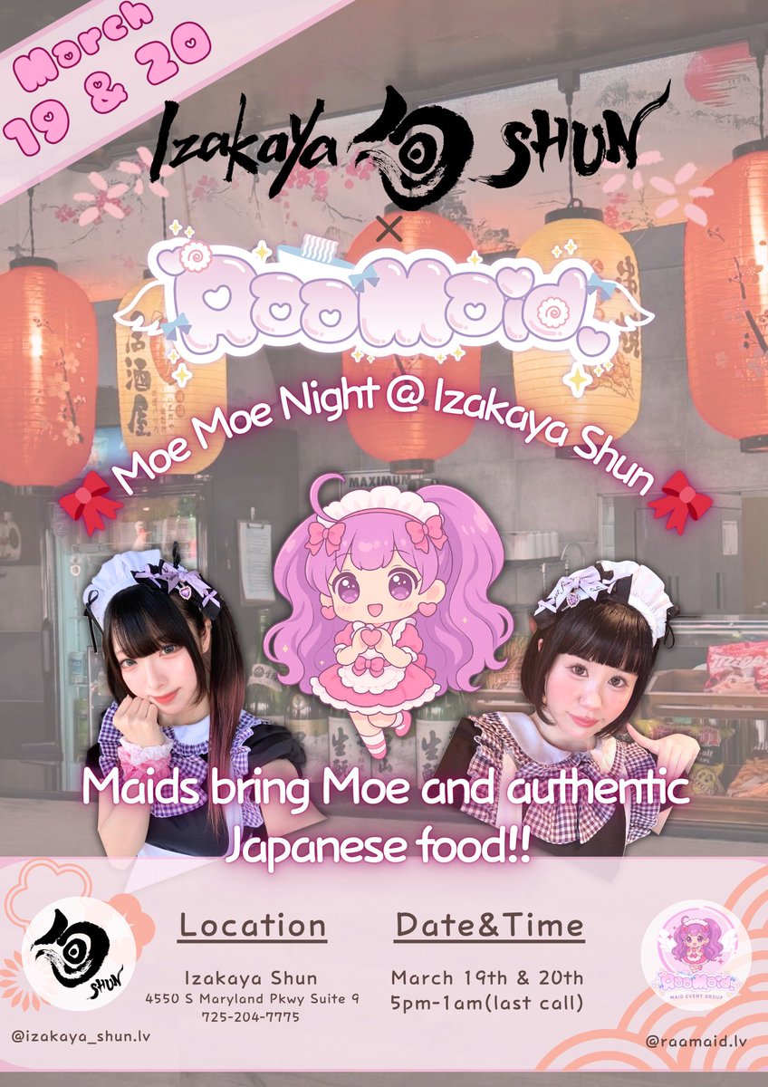 taronow's tweet photo. 今日はizakaya Shunでメイドイベントです！

📍 4550 S Maryland Pkwy, Las Vegas, NV 89119 https://t.co/HgUZAt3veU
