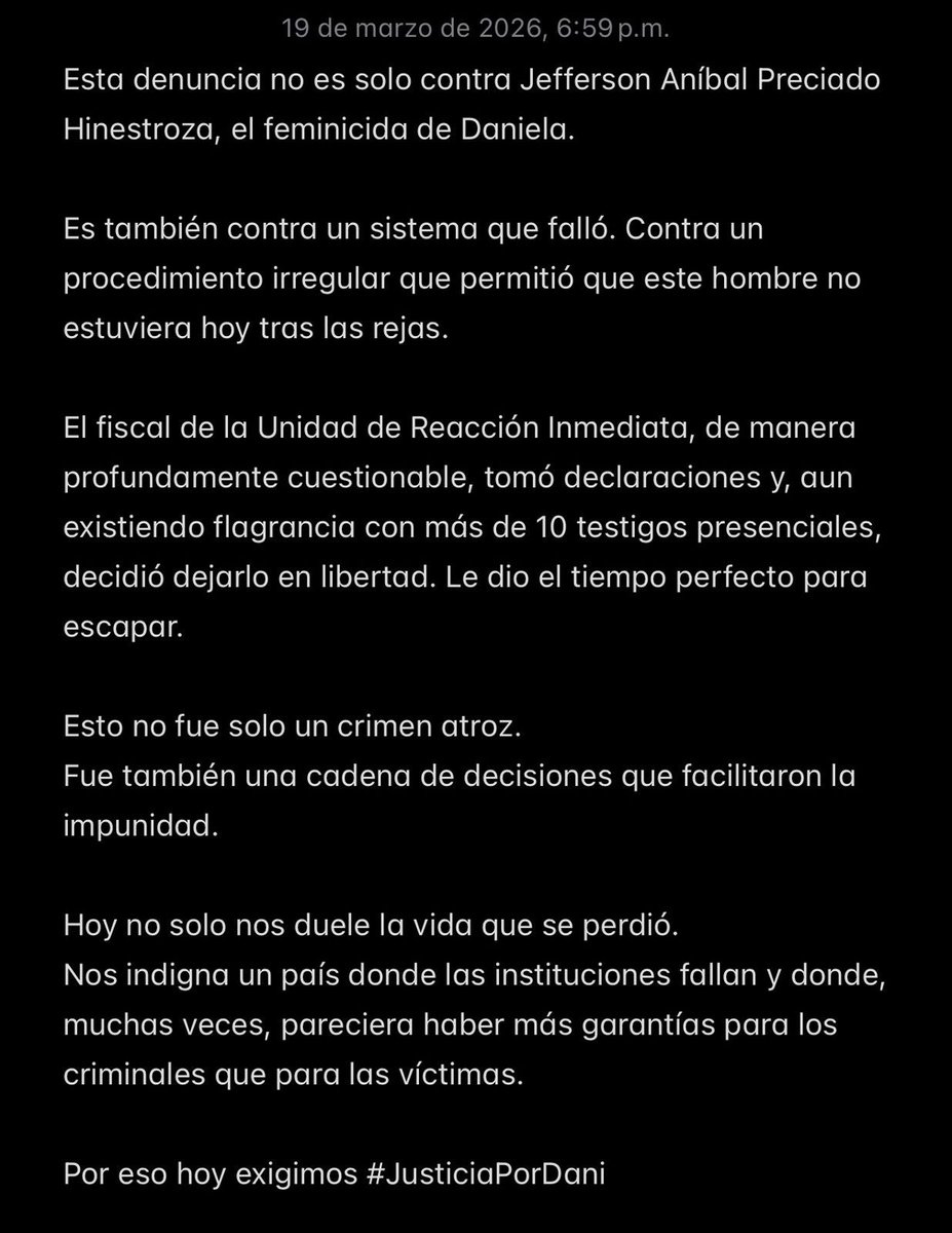 JUSTICIAPRADANI's tweet photo. Solo esperamos el apoyo de toda la comunidad, sobre todo de las mujeres que temen a que un loco de estos se les atraviese en el camino. #JusticiaPorDani y #JusticiaPorLasMujeres https://t.co/aVqy7m2Js9