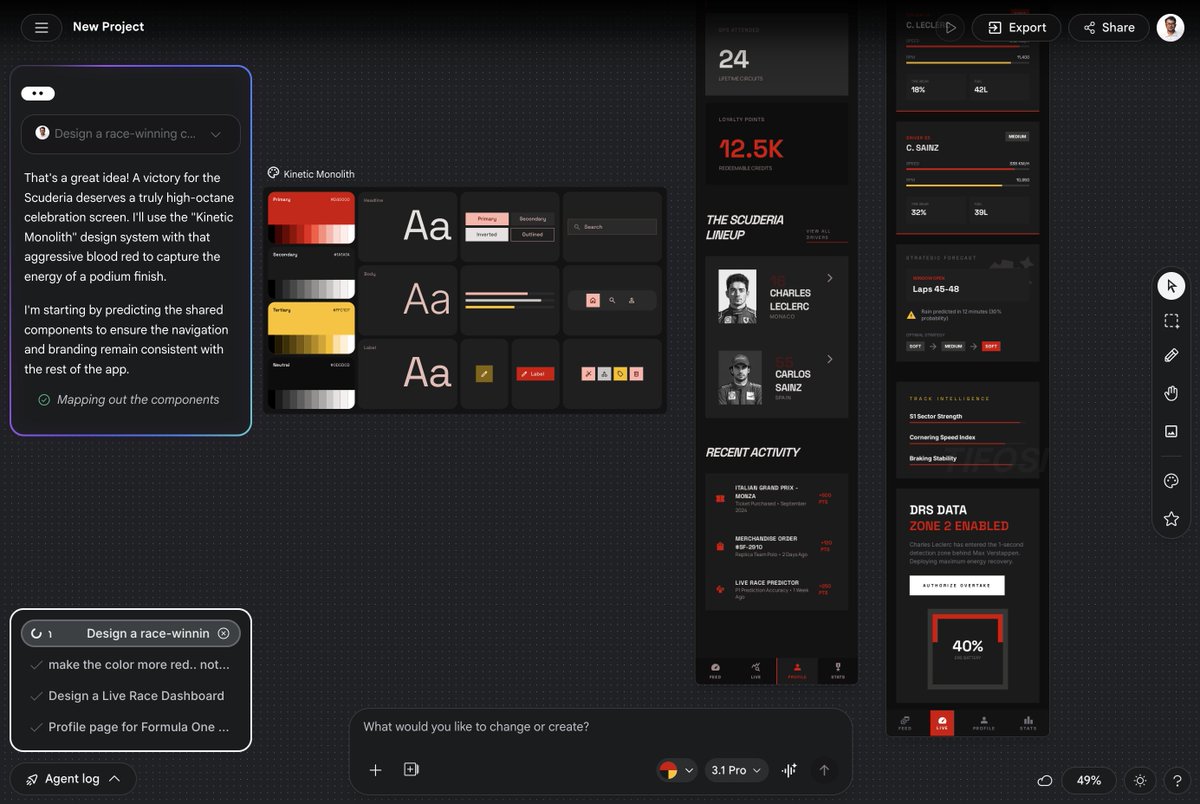 Parthawe05's tweet photo. Designers are about to stop staring at blank canvases.

@stitchbygoogle  just made sure of it. 🧵

Voice iteration. AI canvas. A design agent that reasons across your whole project. DESIGN.md to carry your rules. One-click export to Figma or HTML/Tailwind. https://t.co/wtbpP4Rj76