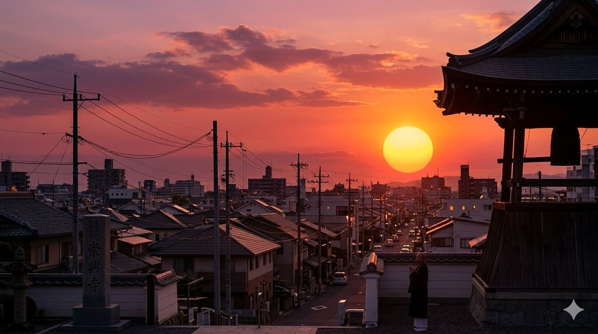 soukouji's tweet photo. 本日3月20日は

お彼岸の中日、春分の日

​太陽が真東から昇り

真西へと沈む日です

​茜色の夕陽のその向こうに

大切な人が往かれた

「極楽浄土」があります

今日は

​忙しい手を少し止めて

亡き方を想い

夕陽に向かって

手を合わせてみませんか？

​#お彼岸 #春分の日 https://t.co/OPw7PLOTd7