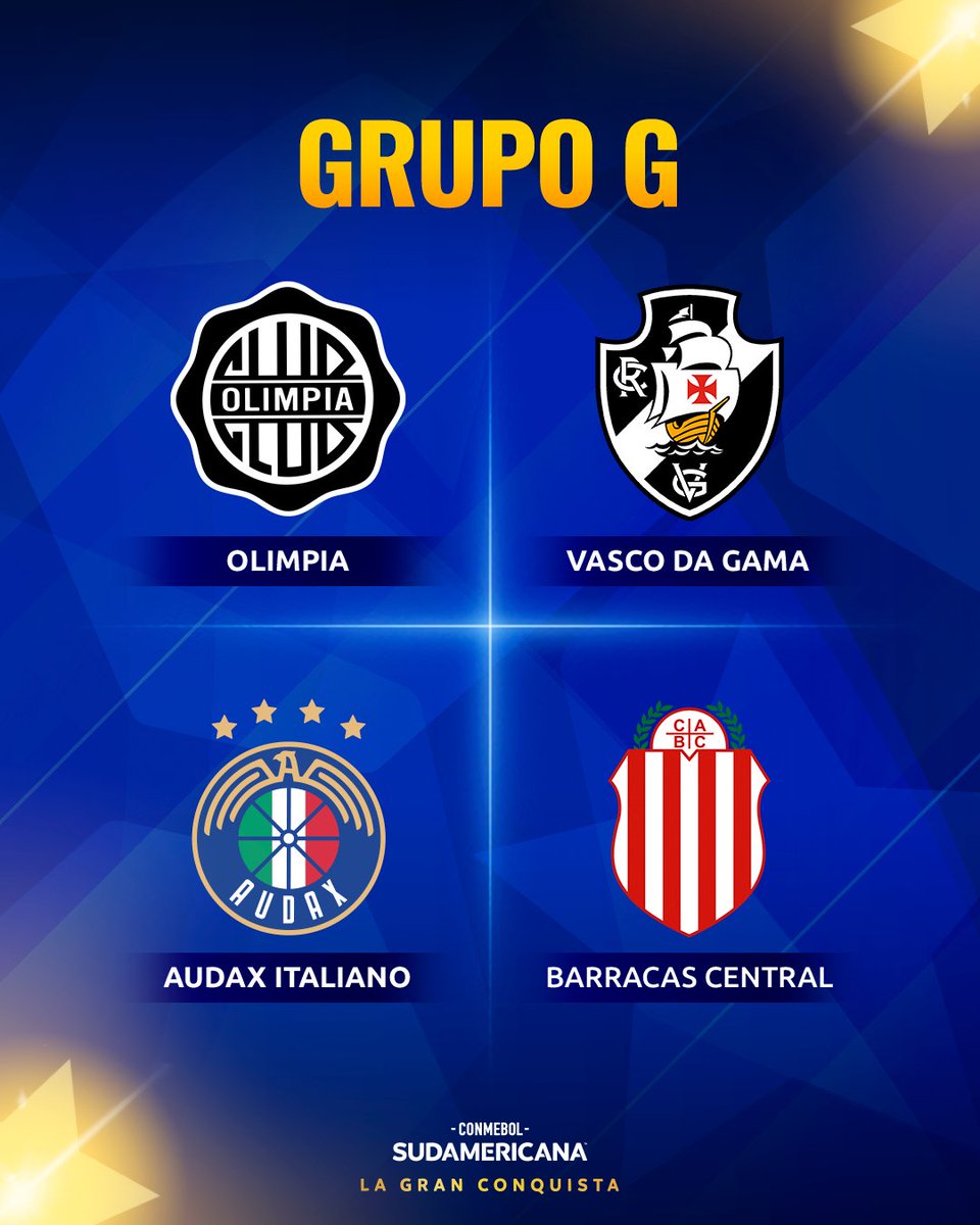 ✅🏆 Así quedó el Grupo G de la CONMEBOL #Sudamericana

🇵🇾 <a href="/elClubOlimpia/">Club Olimpia</a> 
🇧🇷 <a href="/VascodaGama/">Vasco da Gama</a> 
🇨🇱 <a href="/audaxitaliano/">Audax Italiano</a> 
🇦🇷 <a href="/barracascentral/">Club Atlético Barracas Central</a> 

#LaGranConquista