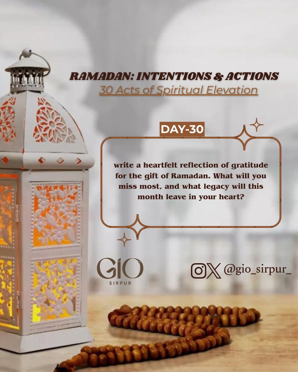 Don’t just let Ramadan end… 🌙
Pause. Reflect. Write.
What did this month give you? And what will you carry forward after it? 🤍
#RamadanIntentionsAndActions
#Day30
#RamadanJourney
#gio_sirpur_
#giotelangana