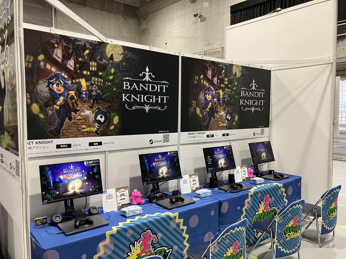 ameo_game's tweet photo. ひえ〜！GYAAR Studioブースでかすぎる！
BANDIT KNIGHTは8台体制！
TIGS二日間よろしくお願いしますー！ https://t.co/IIrqYYMqmG
