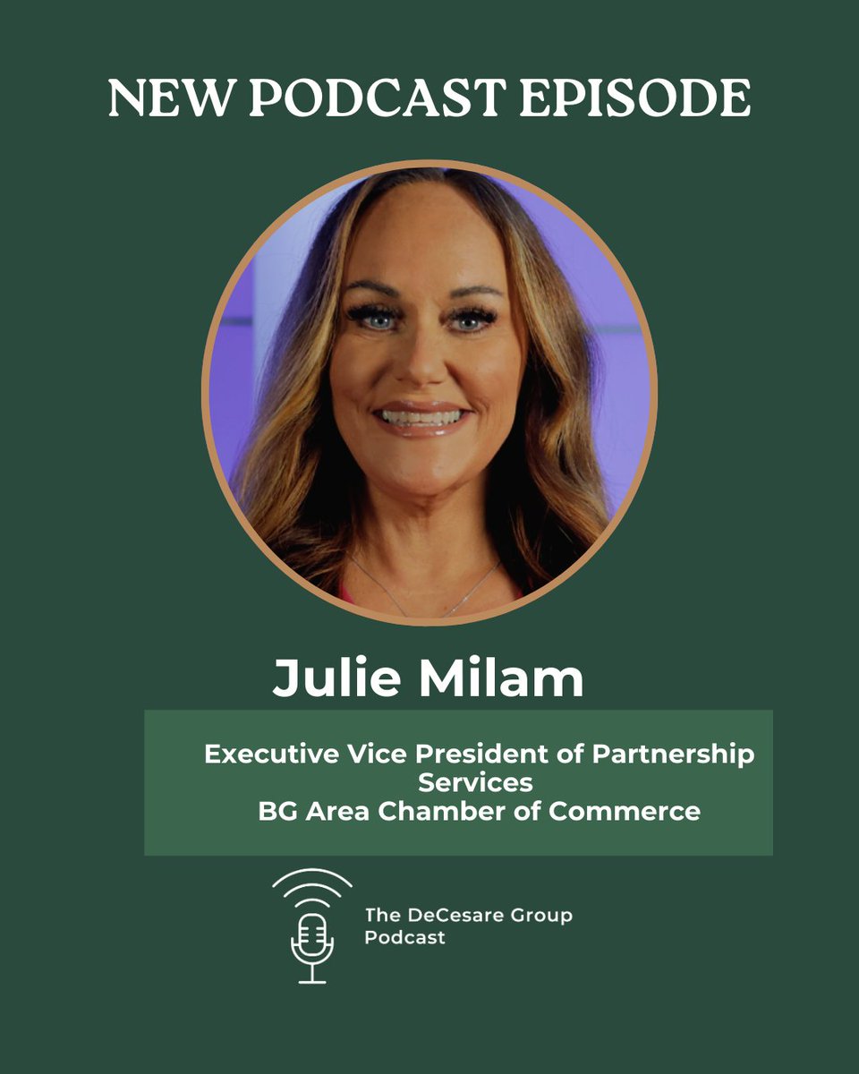 decesaregroup's tweet photo. New Episode Alert
📷 This week on The DeCesare Group Podcast, join @JimDeCesare    for his conversation with  Julie Johnson Milam , Executive Vice President of Partnership Services  @BGChambe.r 
Julie is a former small business owner (Pool and Spa Depot), who more recently spent nearly 18 years as General Manager of WNKY-TV where she coined the tagline, Because Local Matters.
From Chamber ambassador to board member to Athena Award winner, Julie brings a unique perspective on how the Chamber truly serves as the heartbeat of the community.
Don’t miss this inspiring conversation—including a surprising personal connection to Johnny Cash.
📷 Listen to the episode on Apple, Spotify or wherever you get your podcasts.   You can also click this link:  https://t.co/ynyefEZzJZ
📷The TDG podcast episodes are also on YouTube :
https://t.co/xrNqr4n1IO.
#GrowwithTDG
#bgareachamber