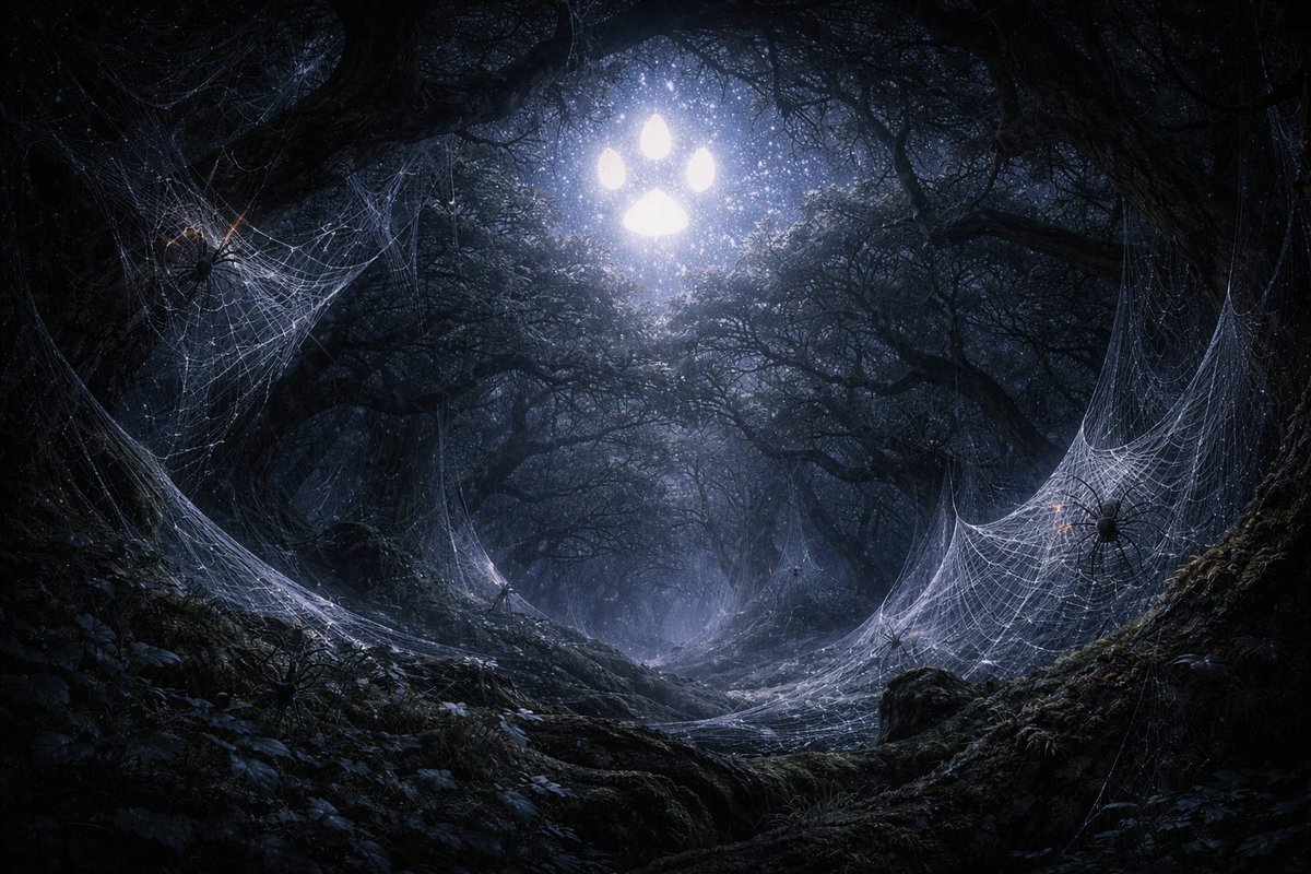 realDogenera's tweet image. Woof! In the shadowed paths of Mirkwood, prophecy glows faintly—Dogenera’s paws guide through webs and darkness. 🐕🌲🕸️✨ #Dogenera #Dogeneration #Doge #elonmusk #prophecy #LOTR #Tolkien