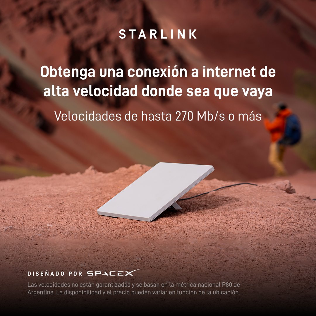 Starlink's tweet photo. Starlink Mini ofrece internet de alta velocidad y baja latencia en cualquier lugar. Ideal para viajar, acampar, explorar el mundo, navegar, viajar en autocaravana y mucho más.

Planifique su próxima aventura.
