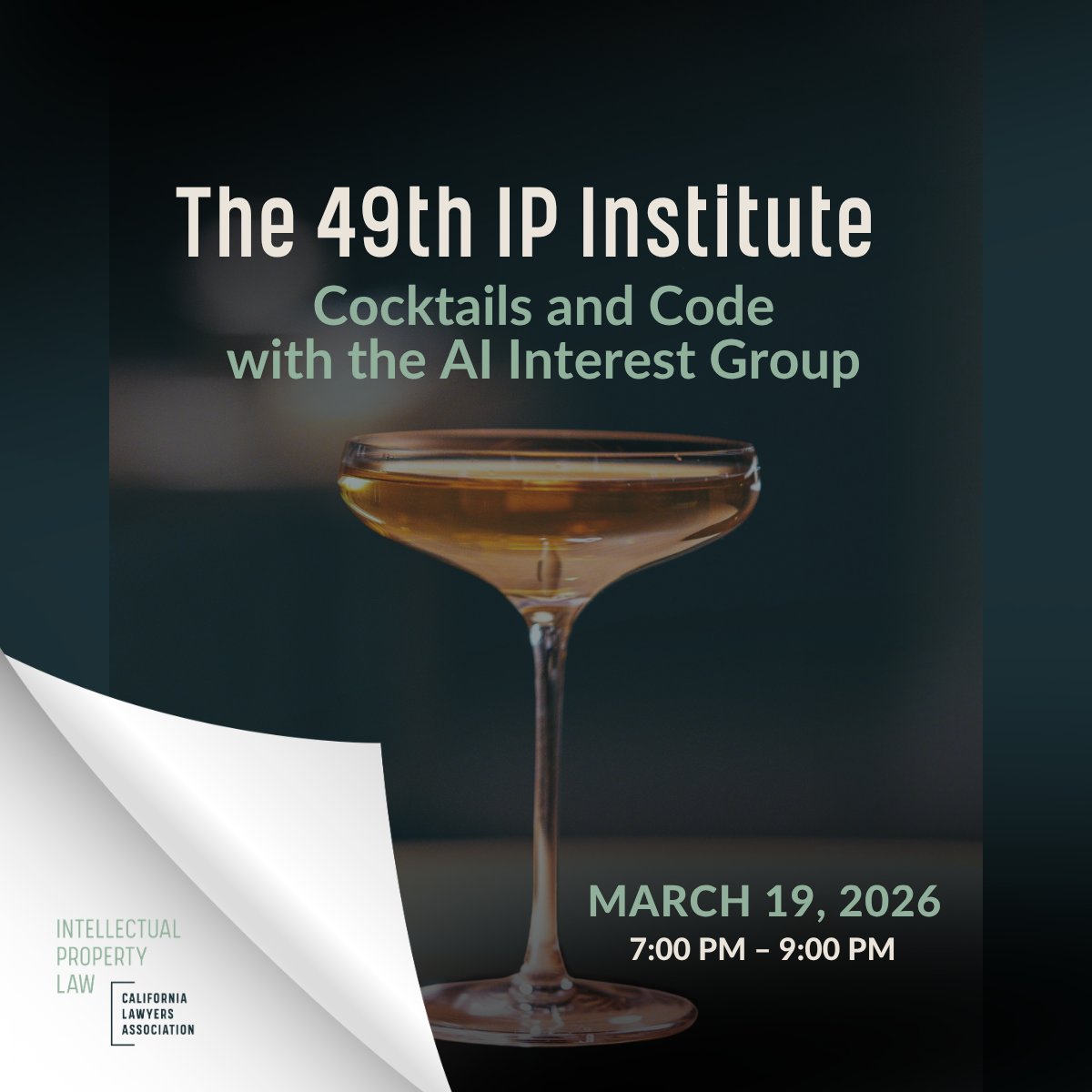 CLA_IP's tweet photo. Join the Intellectual Property Section’s Artificial Intelligence Group TONIGHT at 620 Jones before the 49th Annual IP Institute begins! 

Learn more about the Institute schedule at: https://t.co/WTB0oZaXGM https://t.co/7U0mgZgoMf