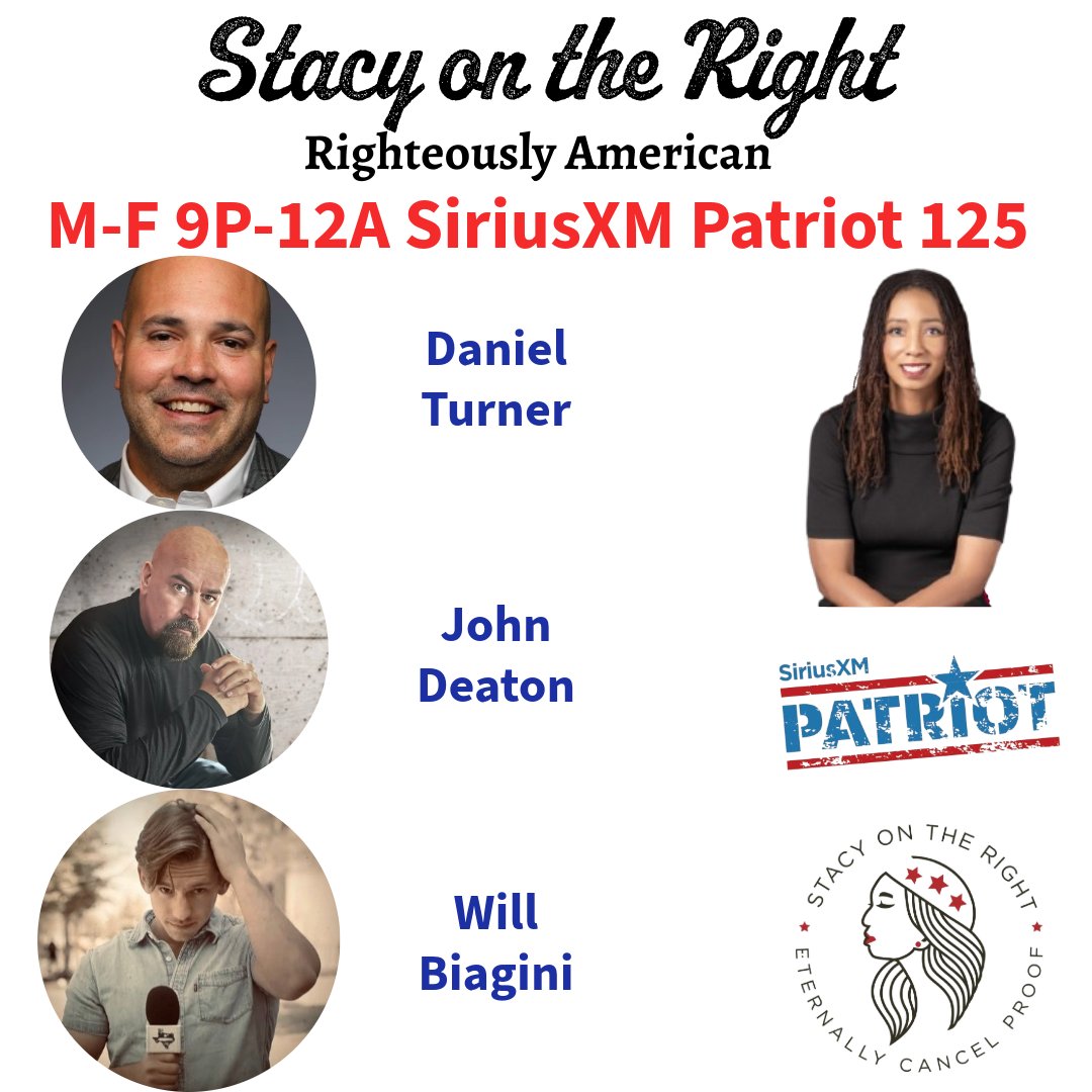 SiriusXMPatriot's tweet image. Tonight On @StacyOnTheRight 9pm-12am ET Thurs 3/19

9:20pm @DanielTurnerPTF 

10:00pm @DeatonforSenate

11:00pm @will_asks

Tonight's Opening Verse: Galatians 5:22-23
Call In Now: 866-957-2874
sxm.app.link/Patriot sxm.app.link/StacyOnTheRight
#SOTR #RighteouslyAmerican