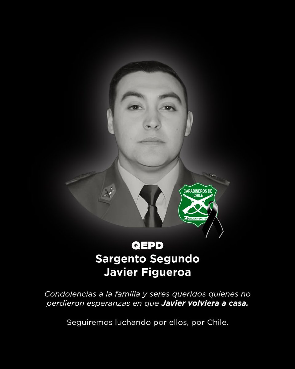 capitanarod's tweet photo. Siempre viven quienes por la Patria mueren. QEPD el carabinero Javier Figueroa, otro mártir de Carabineros. A no bajar los brazos: por ellos, por los chilenos. 
Mucha fuerza a su familia y seres queridos, mucha fuerza a todos los uniformados del país. https://t.co/6ftnxVqU5n