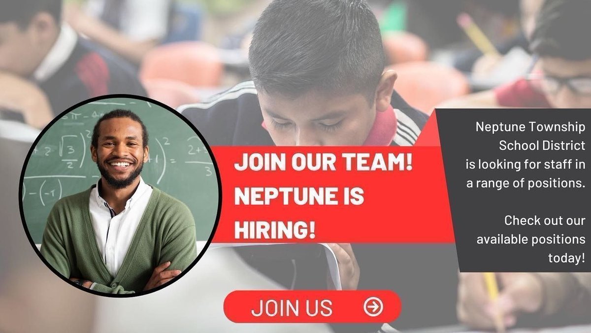 OPEN POSITIONS

Extended Term Substitutes: Special Education Science Teachers 
 
Interested applicants should apply online at applitrack.com/neptune/online… for reposting 26-165 (Job ID #1293)