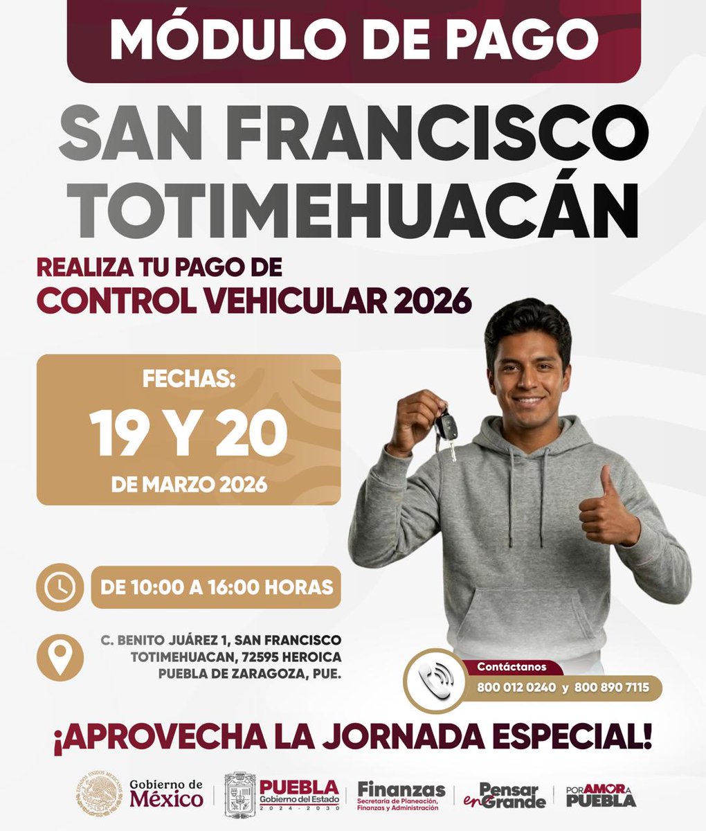 #DesdePuebla 🚗 EL <a href="/Gob_Puebla/">Gobierno de Puebla</a> habilita módulos temporales para pago de Control Vehicular 2026.
👇