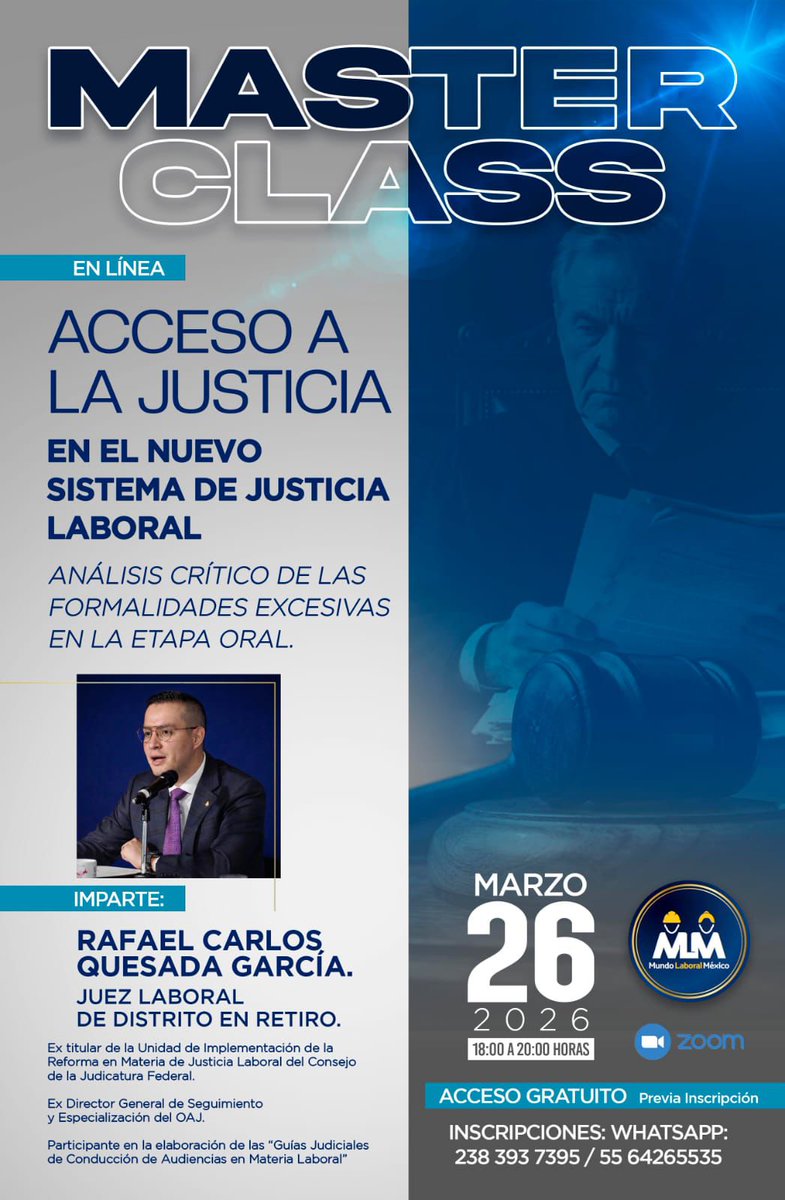 Nos vemos este próximo #jueves 26 de marzo en un:

Análisis Crítico de las Formalidades Excesivas en la Etapa Oral del Sistema Laboral 🎯

Inscripciones y o registro✍️:

wa.me/message/BGELSC…