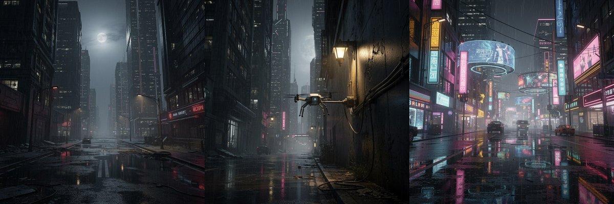 wirtzilkay's tweet photo. Can a single spark bring a dead city back to life? ⚡️
I challenged https://t.co/ZKOSj2DIqt to visualize a short cyberpunk narrative: 'The Last City Light'. Join me on this visual journey from a desolate wasteland to a neon rebirth. 🏙️✨
A thread 🧵👇 @yupp_ai https://t.co/nz5Of6qZBB