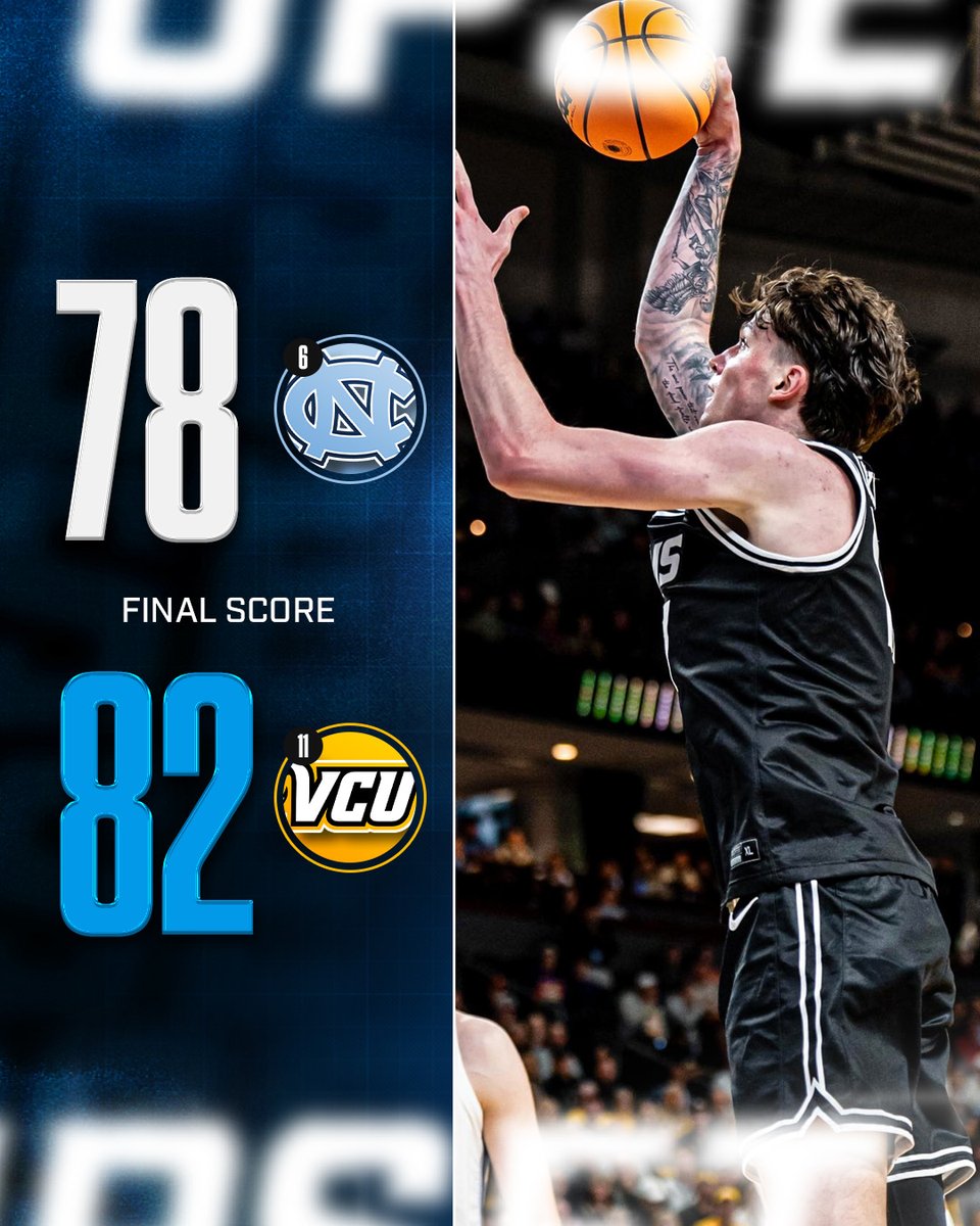 CbbReview's tweet photo. VCU DOWN BY 19 COMES BACK TO UPSET NORTH CAROLINA IN OVERTIME! HISTORIC! https://t.co/3wUfFgoAs5