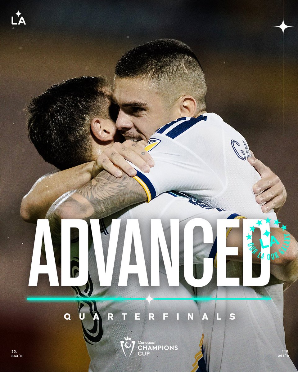 LAGalaxy's tweet photo. Concacaf Champions Cup Quarterfinals secured ✅

Ticket availability for our Quarterfinal home match vs. Toluca FC will be announced next week. https://t.co/Kwz8KRo9EN