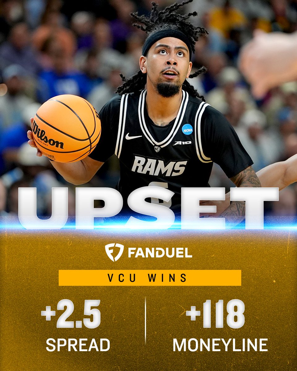 FDSportsbook's tweet photo. DOWN GOES NORTH CAROLINA 🚨

VCU (+118 ML) pulls off the comeback 🔥 https://t.co/dvjY0hJD6O