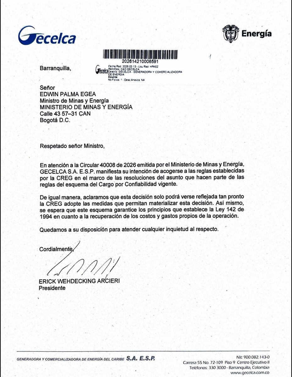 infopresidencia's tweet photo. Se destacó que no hay alertas en la disponibilidad del servicio. Empresas públicas como Gecelca, GENSA y Urrá comenzarán a aplicar una nueva fórmula que fija las tarifas según los costos reales de generación, lo que permitiría precios más justos y un impulso a fuentes limpias. https://t.co/e09aZLM3Cf