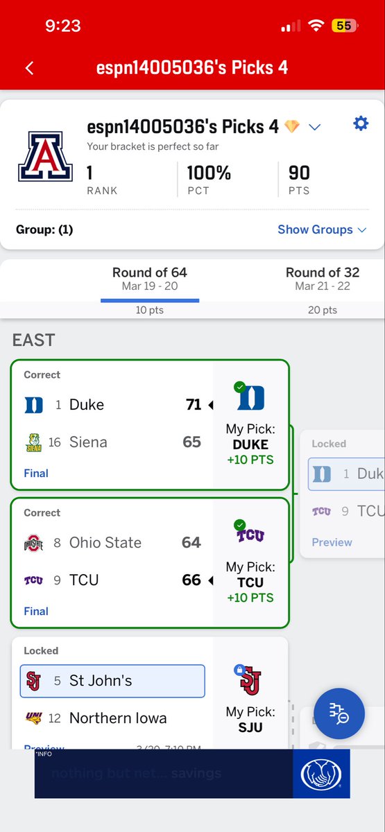 EthanSinclair69's tweet photo. Me vs 0.84% of people. Let’s see who can do it. #MarchMadness https://t.co/YQlUOG1tc2