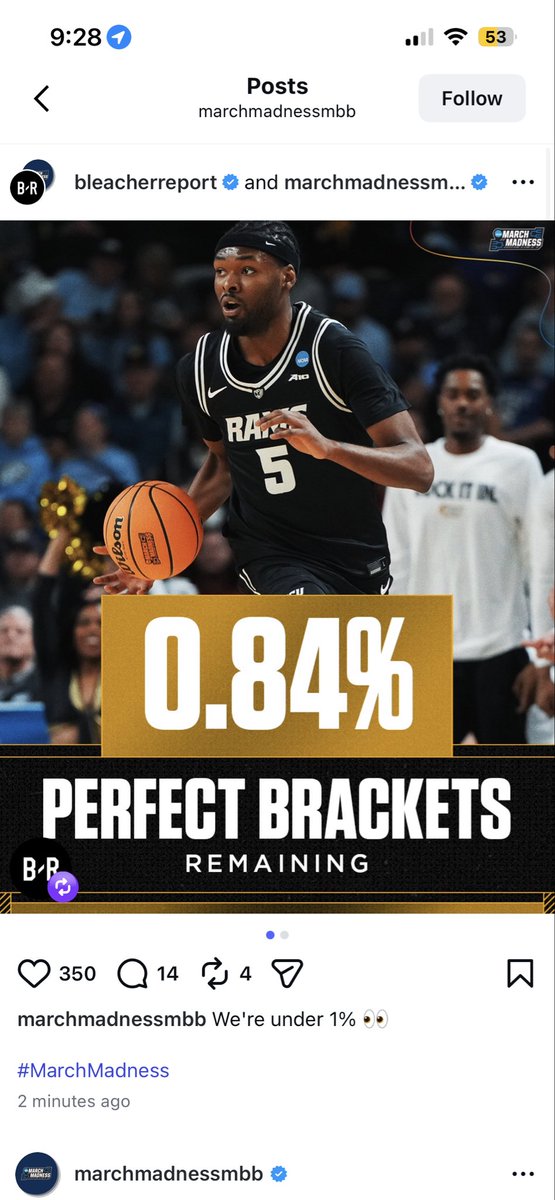 EthanSinclair69's tweet photo. Me vs 0.84% of people. Let’s see who can do it. #MarchMadness https://t.co/YQlUOG1tc2