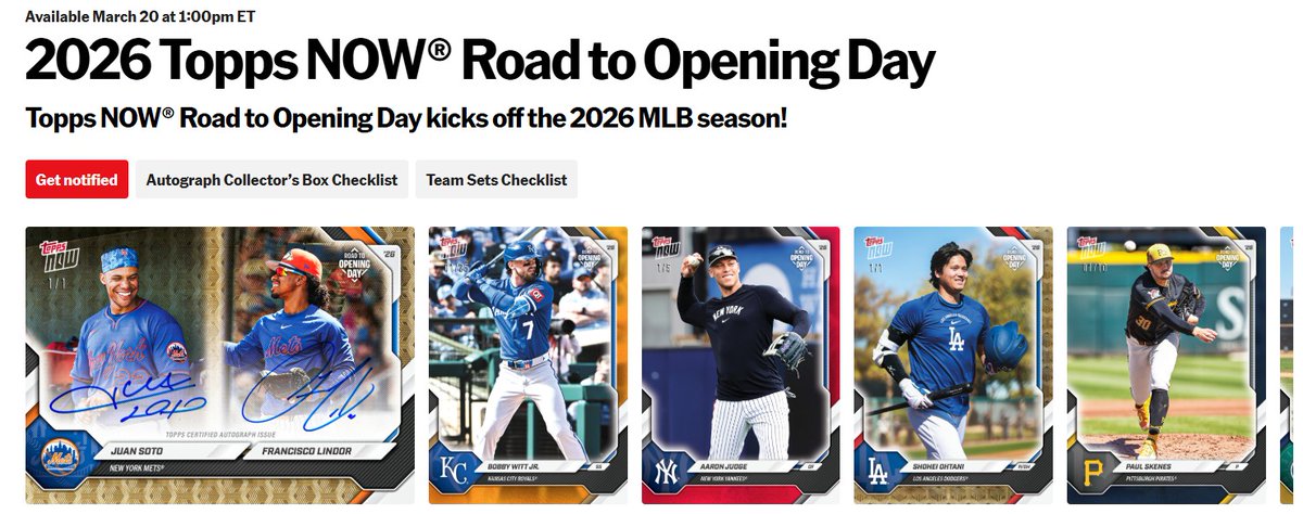 Topps新商品情報】 2026 Topps NOW® Road to Opening Day 発売日：3月 